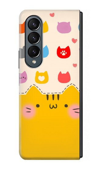 S2442 Chat mignon drôle Dessin animé Etui Coque Housse pour Samsung Galaxy Z Fold 4