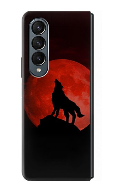 S2955 Loup Hurlant Rouge Lune Etui Coque Housse pour Samsung Galaxy Z Fold 4