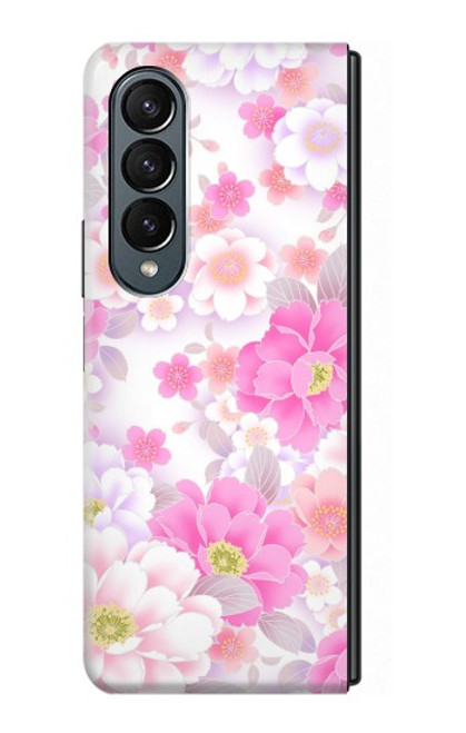 S3036 Flore de fleur rose douce Etui Coque Housse pour Samsung Galaxy Z Fold 4