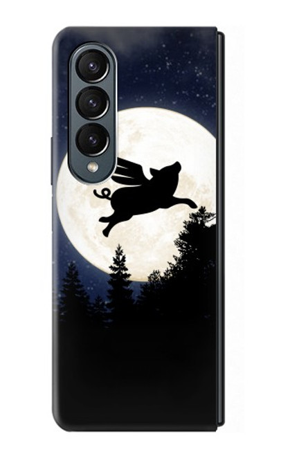 S3289 Cochon Volant Pleine Lune Nuit Etui Coque Housse pour Samsung Galaxy Z Fold 4