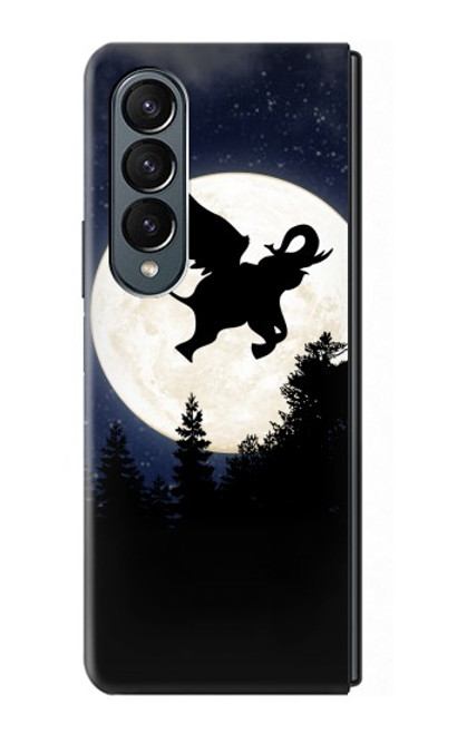 S3323 Voler l'Eléphant Nuit de pleine lune Etui Coque Housse pour Samsung Galaxy Z Fold 4