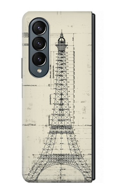 S3474 Dessin Architectural Eiffel Etui Coque Housse pour Samsung Galaxy Z Fold 4