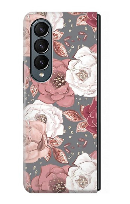 S3716 Motif floral rose Etui Coque Housse pour Samsung Galaxy Z Fold 4