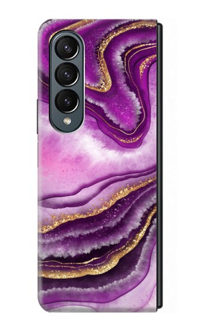 S3896 Stries d'or en marbre violet Etui Coque Housse pour Samsung Galaxy Z Fold 4