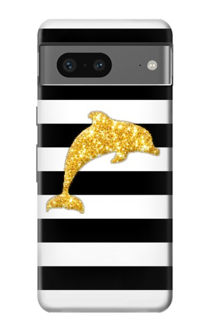 S2882 Noir et blanc rayé Dauphin d'or Etui Coque Housse pour Google Pixel 7