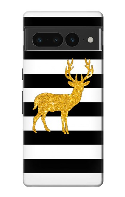 S2794 Noir et blanc rayé cerf d'or Sparkles Etui Coque Housse pour Google Pixel 7 Pro