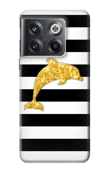 S2882 Noir et blanc rayé Dauphin d'or Etui Coque Housse pour OnePlus Ace Pro