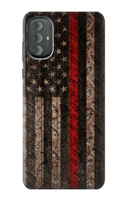 S3804 Graphique de drapeau de ligne rouge en métal de pompier Etui Coque Housse pour Motorola Moto G Power 2022, G Play 2023