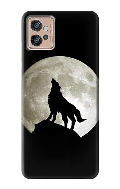 S1981 Loup hurlant à la lune Etui Coque Housse pour Motorola Moto G32