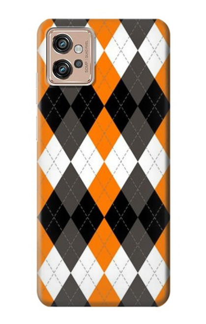 S3421 Noir Orange Blanc Argyle Plaid Etui Coque Housse pour Motorola Moto G32