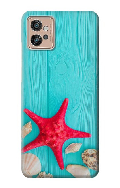 S3428 Aqua Bois Coquille d'étoile de mer Etui Coque Housse pour Motorola Moto G32