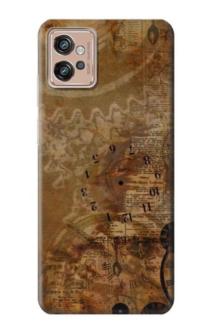 S3456 Papier Steampunk Horloge millésimé Etui Coque Housse pour Motorola Moto G32