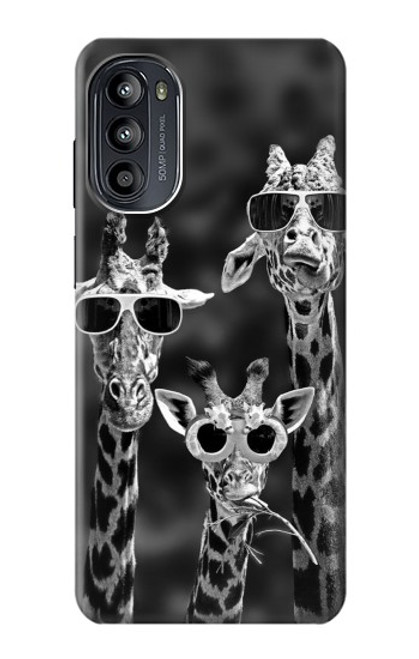 S2327 Girafes avec lunettes de soleil Etui Coque Housse pour Motorola Moto G52, G82 5G