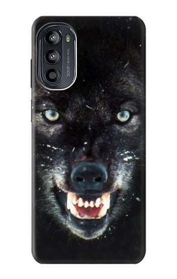 S2823 Noir Loup Bleu Yeux Visage Etui Coque Housse pour Motorola Moto G52, G82 5G