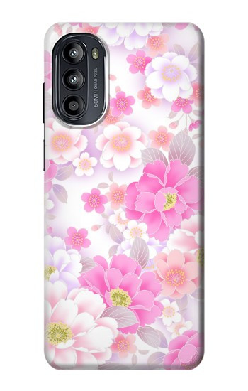 S3036 Flore de fleur rose douce Etui Coque Housse pour Motorola Moto G52, G82 5G