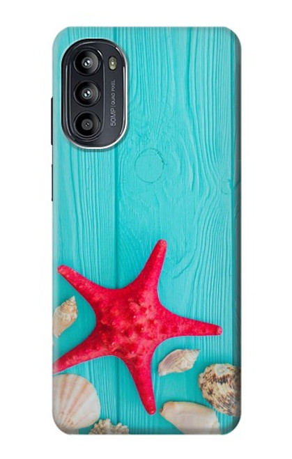 S3428 Aqua Bois Coquille d'étoile de mer Etui Coque Housse pour Motorola Moto G52, G82 5G