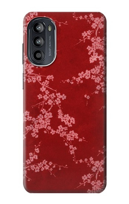 S3817 Motif de fleurs de cerisier floral rouge Etui Coque Housse pour Motorola Moto G52, G82 5G