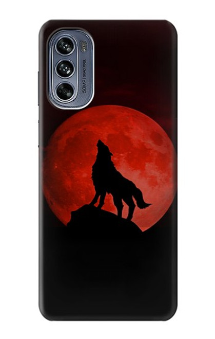 S2955 Loup Hurlant Rouge Lune Etui Coque Housse pour Motorola Moto G62 5G