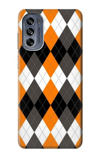 S3421 Noir Orange Blanc Argyle Plaid Etui Coque Housse pour Motorola Moto G62 5G