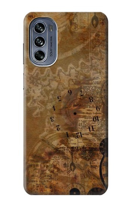 S3456 Papier Steampunk Horloge millésimé Etui Coque Housse pour Motorola Moto G62 5G