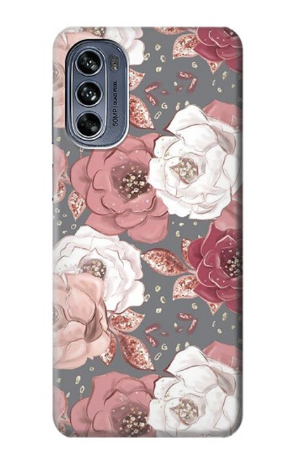 S3716 Motif floral rose Etui Coque Housse pour Motorola Moto G62 5G