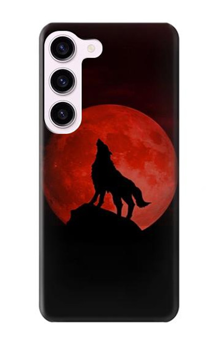 S2955 Loup Hurlant Rouge Lune Etui Coque Housse pour Samsung Galaxy S23