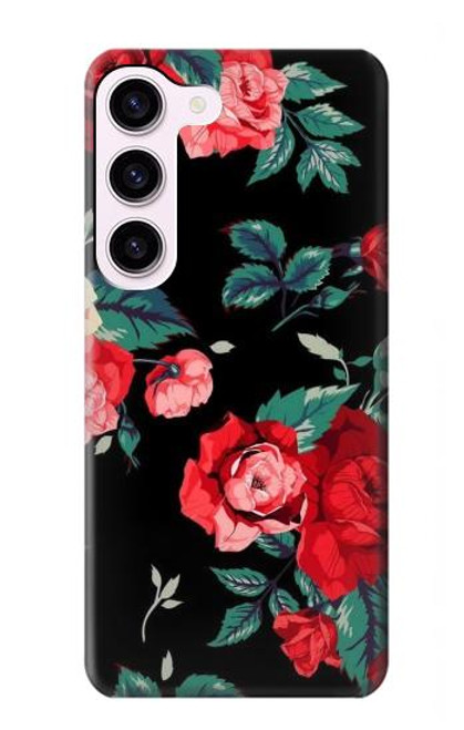 S3112 Motif floral Rose Noir Etui Coque Housse pour Samsung Galaxy S23