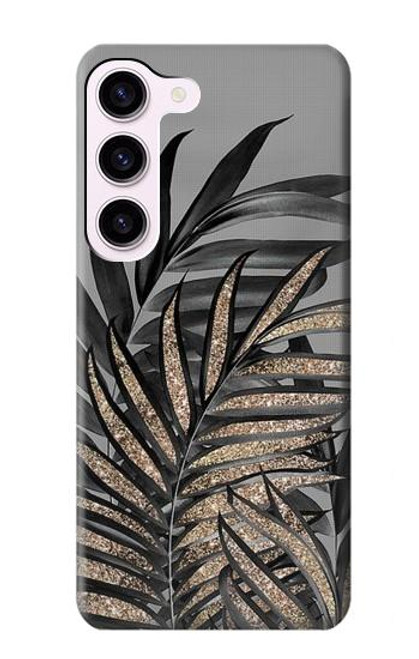 S3692 Feuilles de palmier gris noir Etui Coque Housse pour Samsung Galaxy S23