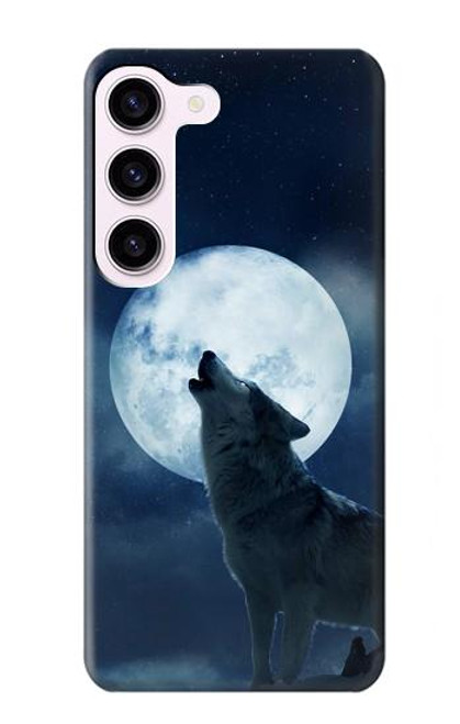 S3693 Pleine lune du loup blanc sinistre Etui Coque Housse pour Samsung Galaxy S23