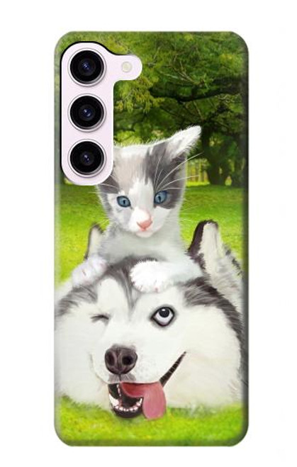 S3795 Peinture Husky Sibérien Ludique Chaton Grincheux Etui Coque Housse pour Samsung Galaxy S23