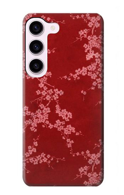 S3817 Motif de fleurs de cerisier floral rouge Etui Coque Housse pour Samsung Galaxy S23