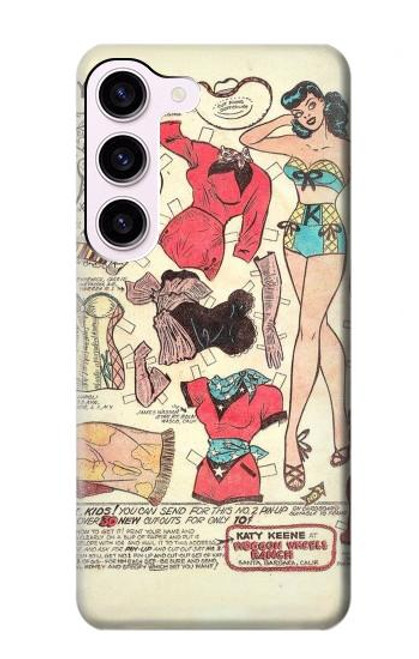 S3820 Poupée de papier de mode de cow-girl vintage Etui Coque Housse pour Samsung Galaxy S23