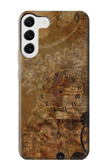 S3456 Papier Steampunk Horloge millésimé Etui Coque Housse pour Samsung Galaxy S23 Plus