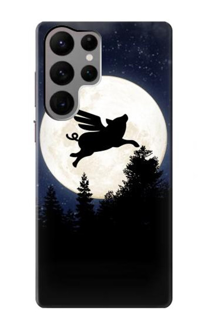 S3289 Cochon Volant Pleine Lune Nuit Etui Coque Housse pour Samsung Galaxy S23 Ultra