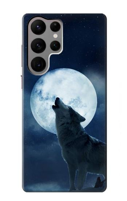 S3693 Pleine lune du loup blanc sinistre Etui Coque Housse pour Samsung Galaxy S23 Ultra
