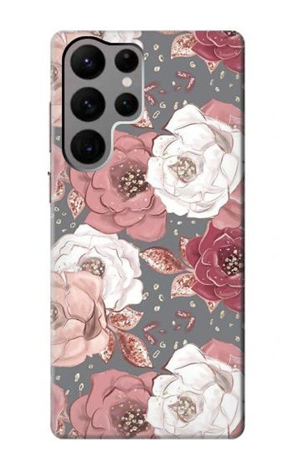 S3716 Motif floral rose Etui Coque Housse pour Samsung Galaxy S23 Ultra