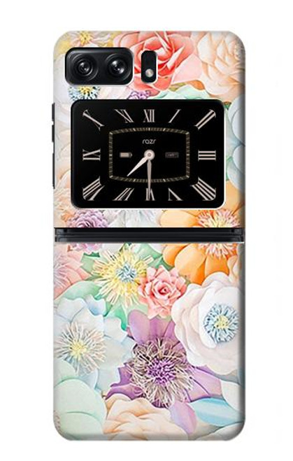S3705 Fleur florale pastel Etui Coque Housse pour Motorola Moto Razr 2022
