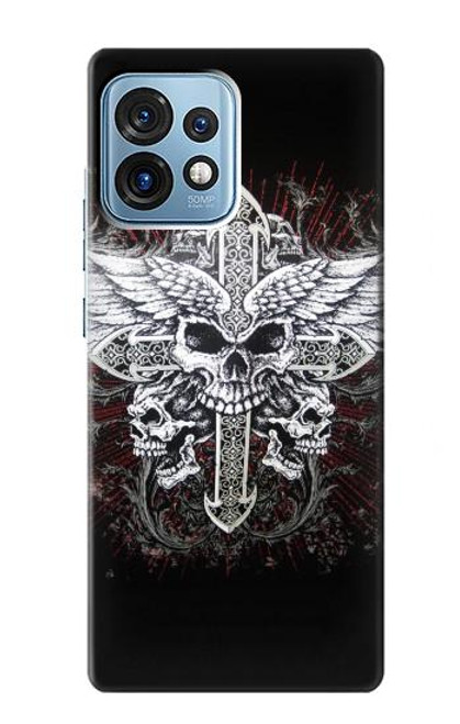 S1434 Crâne Tatouage Motard Aile Etui Coque Housse pour Motorola Edge+ (2023), X40, X40 Pro, Edge 40 Pro