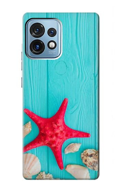 S3428 Aqua Bois Coquille d'étoile de mer Etui Coque Housse pour Motorola Edge+ (2023), X40, X40 Pro, Edge 40 Pro