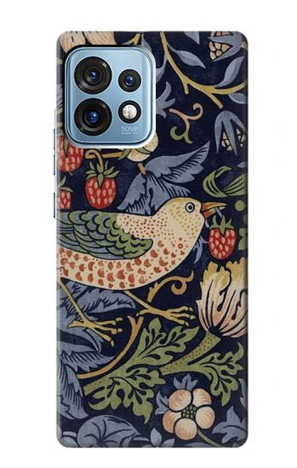 S3791 William Morris Strawberry Thief Fabric Etui Coque Housse pour Motorola Edge+ (2023), X40, X40 Pro, Edge 40 Pro