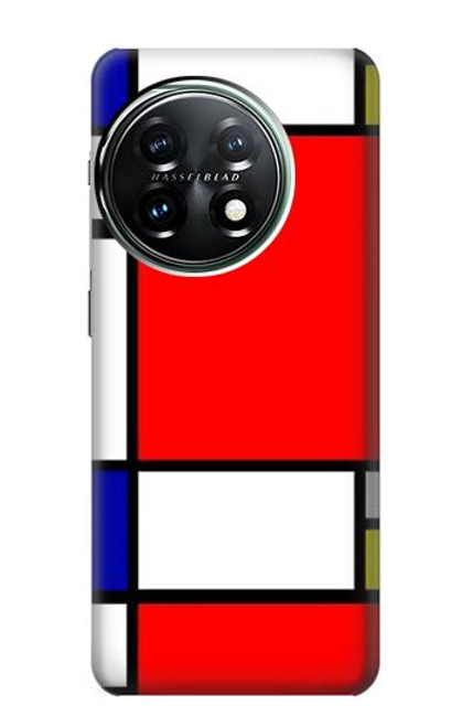 S0157 Composition Rouge Bleu Jaune Etui Coque Housse pour OnePlus 11