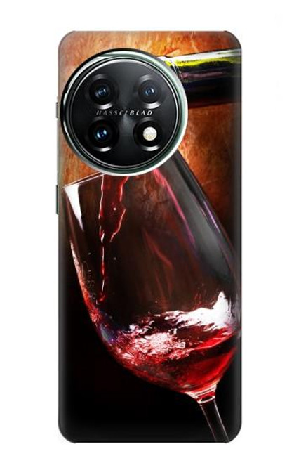 S2396 Rouge Bouteille de vin et le verre Etui Coque Housse pour OnePlus 11