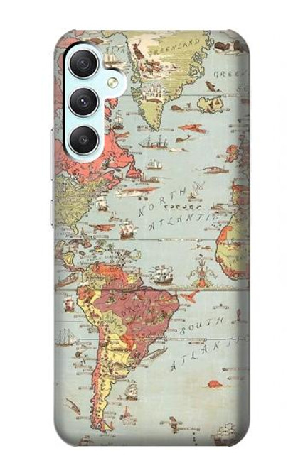 S3418 Carte du monde millésimé Etui Coque Housse pour Samsung Galaxy A34 5G