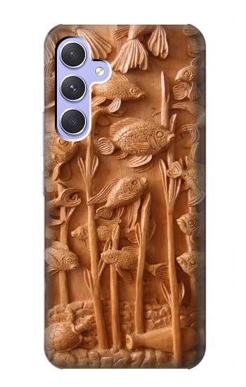 S1307 Poissons Sculpture sur bois imprimé graphique Etui Coque Housse pour Samsung Galaxy A54 5G