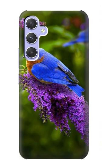 S1565 Oiseau bleu de bonheur Bleu Oiseau Etui Coque Housse pour Samsung Galaxy A54 5G