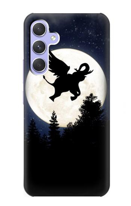 S3323 Voler l'Eléphant Nuit de pleine lune Etui Coque Housse pour Samsung Galaxy A54 5G