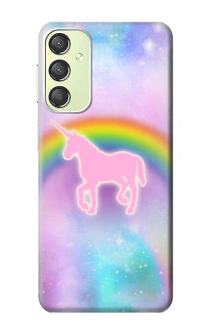 S3070 Arc en ciel pastel ciel Licorne Etui Coque Housse pour Samsung Galaxy A24 4G