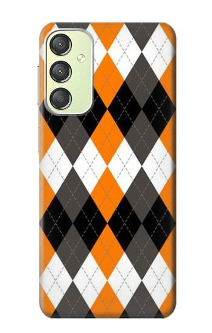 S3421 Noir Orange Blanc Argyle Plaid Etui Coque Housse pour Samsung Galaxy A24 4G