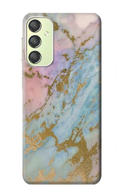 S3717 Imprimé graphique en marbre bleu pastel or rose Etui Coque Housse pour Samsung Galaxy A24 4G