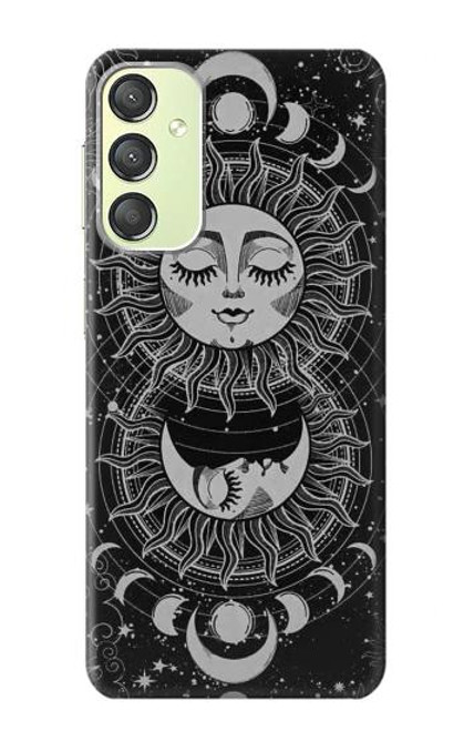 S3854 Visage de soleil mystique Croissant de lune Etui Coque Housse pour Samsung Galaxy A24 4G